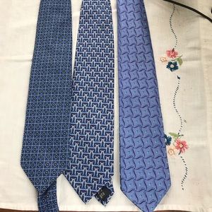 3 blue silk ties men designer